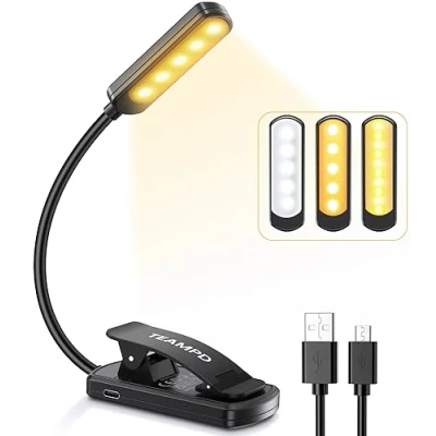 Immagine di TEAMPD Luce da Lettura, USB Ricaricabile Lampada 10 LEDs 3 Modalità 100 10% Luminosità Regolabile per Lettura Libri a Letto con Clip, Libro,Portatili,Viaggio,Bambini