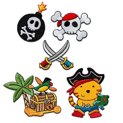 Immagine di Toppe termoadesive bambini Tesoro pirata Set 5 pezzi Patch Toppa Ricamate