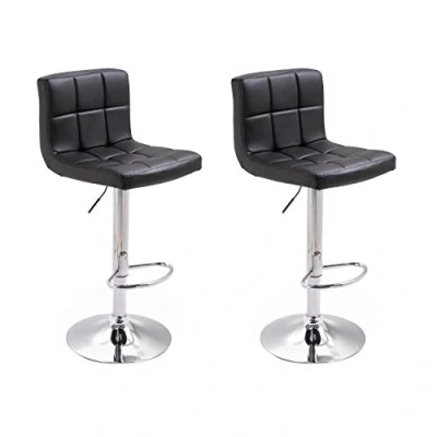 Immagine di Happy Garden Set di 2 Sgabelli da Bar Neri Mike. Sedia Cucina dal Design Moderno con Sedile Regolabile in Altezza, Rotazione a 360 e poggiapiedi. Schienale Nero.