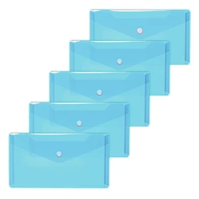 Immagine di HERMA 20040 Cartellina portadocumenti, formato DIN lungo, trasparente, azzurro, 5 pezzi, piccole buste con bottone automatico, in plastica per scuola, università, ufficio, viaggio