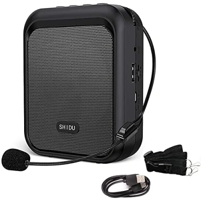 Immagine di Amplificatore vocale SHIDU Altoparlante Bluetooth portatile ricaricabile con microfono cablato Cuffie 10W 1800mAh Sistema PA Supporta audio in formato MP3 per insegnanti, canto,allenatori, formazione