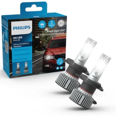 Immagine di Philips Ultinon Pro6000 Standard H4 LED, lampadina LED omologata*, fino al 220% di luminosità in più**, 5.800K, set 2
