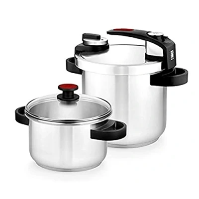 Immagine di BRA Tekna Set di pentole a pressione rapida, acciaio inossidabile, grigio, 24 cm, 7+4 litri
