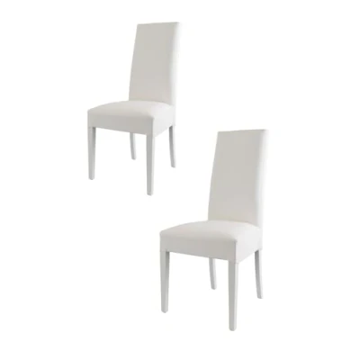 Immagine di Tommychairs Set 2 sedie modello Luisa per cucina bar e sala da pranzo, robusta struttura in legno di faggio verniciata bianco, seduta schienale imbottiti rivestiti pelle artificiale bianco