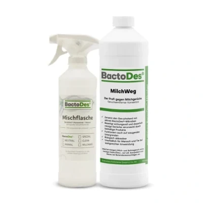 Immagine di BactoDes MilWeg Detergente per la rimozione degli odori concentrato, contro l&#039;odore di latte e grasso, 1 litro, con flacone spray