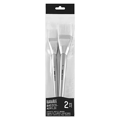 Immagine di Liquitex Basics Set 2 Pennelli Fibre Sintetiche Manico Lungo Piatto Misure 11/2&quot;, 2&quot;