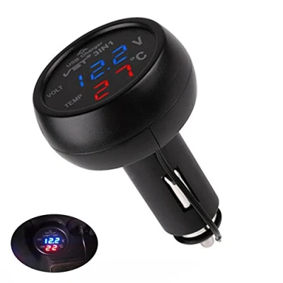 Immagine di PolarLander Caricabatteria da Auto 3 in 1 Display Digitale voltmetro termometro 12V 24V accendisigari USB