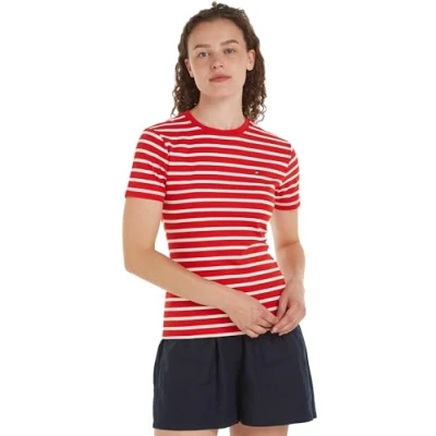 Immagine di Tommy Hilfiger New Slim Cody C Nk Ss Donna, Rosso (Breton Fierce Red/Ecru), XXL