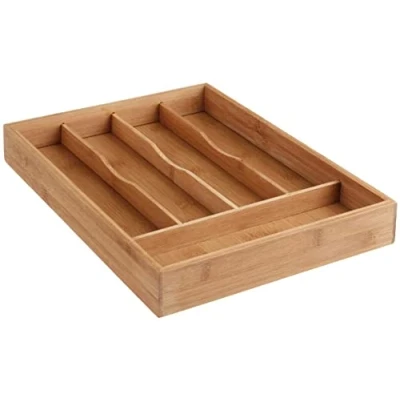 Immagine di Vita Perfeta, portaposate in bambù, organizer per cassetto della cucina, 5 scomparti, resistente, ecologico (34 x 25 cm)