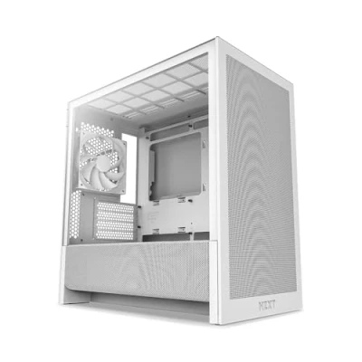 Immagine di NZXT H3 Flow Case PC Gaming Micro ATX Flusso d&#039;aria ottimizzato 1 ventola 120mm inclusa GPU full size Radiatore 280mm frontale, 240mm superiore Scheda madre con conn. posteriore Bianco