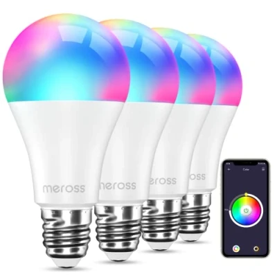 Immagine di meross 4 pcs Lampadine WiFi Smart con LED, Lampada Alexa dimmerabile, RGBWW, 9W E27, 2700 6500K, compatibile Alexa, Google Home e SmartThings Decorazione scenica, Festale, Natale, matrimonio
