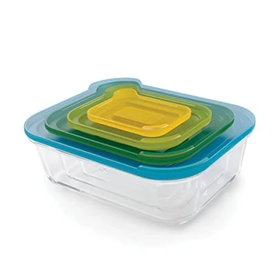 Immagine di Joseph Nest Glass Set di 4 Contenitori per Alimenti con Coperchi, impilabili, dal Design Salvaspazio, sicuri Forno, Freezer, Microonde e Lavastoviglie