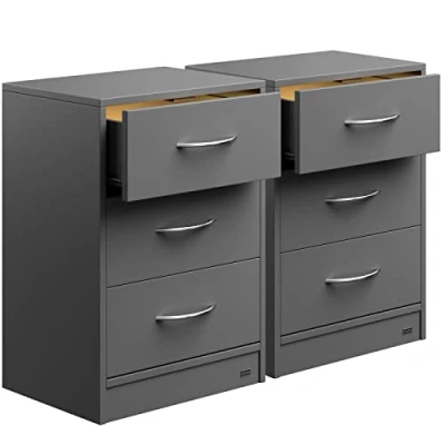 Immagine di CASARIA® Comodino Set da 2 54x39x28cm in Legno 3 Cassetti Camera Letto Tavolino Notte Comodini Grigio
