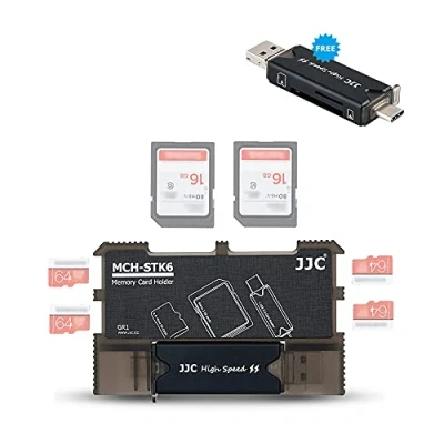 Immagine di JJC Custodia per scheda di memoria Portaoggetti portatile sottile con lettore schede SD USB 3.0 2 + 4 Micro