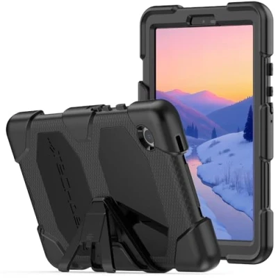 Immagine di TECHGEAR G Shock Custodia per Samsung Galaxy Tab A9 8,7&quot; 2023 (SM X110 / SM X115), resistente e robusta, antiurto, con supporto, bambini, scuole, costruttori, lavoratori, colore nero
