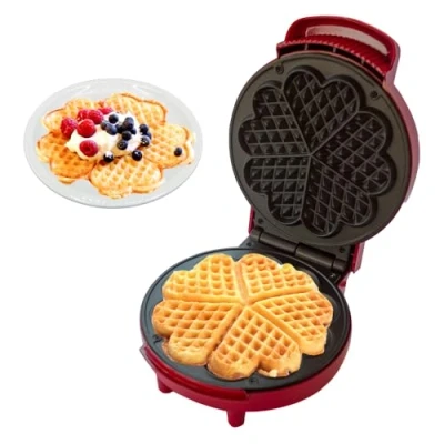 Immagine di BEHOME Piastra Waffle Cuore con Antiaderente, Piedini Antiscivolo 1000W Macchina per 5 alla volta, Rossa