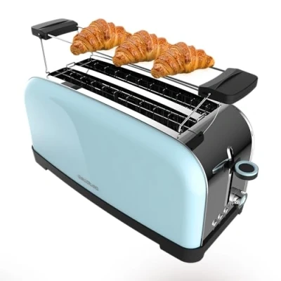 Immagine di Cecotec Tostapane Vertical 2 Fessure Lunghe Toastin&#039; Time 1500 Blu. W, 4 Fette di Pane, Fessura Larga 3,8 cm, Supporto per Panini e Vassoio Raccogli Briciole, Acciaio Inossidabile Blu