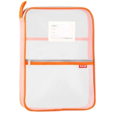 Immagine di Borsa portadocumenti in rete nylon con cerniera, da viaggio, formato A4, per studenti, compiti a casa, forniture ufficio, arancione