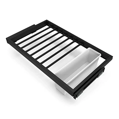 Immagine di Emuca Kit 7 aste per Pantaloni, 1 Vassoio ausiliario e Telaio con Guide a Chiusura Morbida Armadio, Regolabile, modulo 800mm, Nero Testurizzato