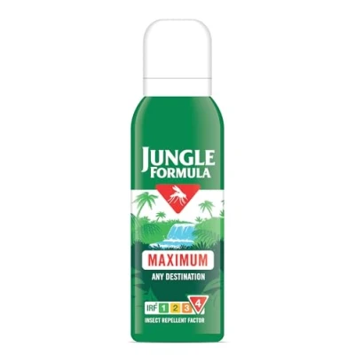 Immagine di Jungle Formula Aerosol repellente massimo da 125 ml Massima resistenza, contro zanzare, insetti pungenti e zecche Fino a 9 ore di protezione per qualsiasi destinazione incl. Tropici con DEET