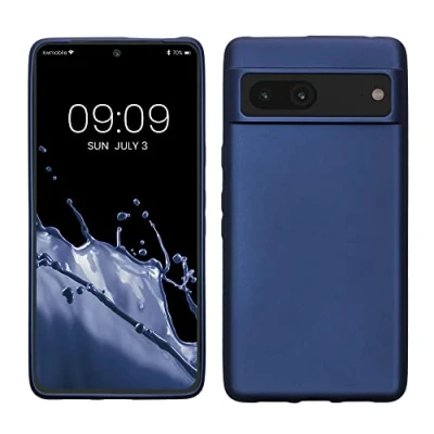 Immagine di kwmobile Custodia Compatibile con Google Pixel 7 Cover Back Case Morbida Protezione in Silicone TPU Effetto metallizzato blu
