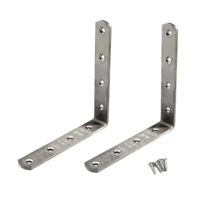 Immagine di Staffe angolari con connettori (spessore 4 mm), in acciaio inox, a forma di L, viti, 2 pezzi, 150 x 25 mm