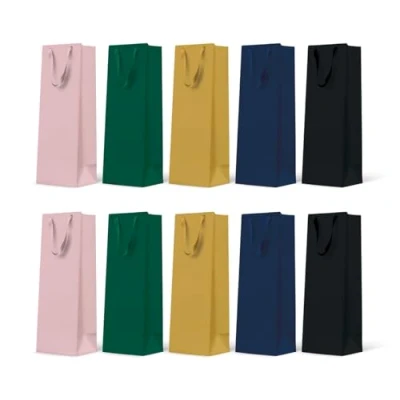 Immagine di PAW sacchetti regalo 37 x 12 10 cm Confezione da per bottiglie di vino con manico in tessuto Mix 5 colori a tinta unita Eleganti borse vino, champagne, compleanni,
