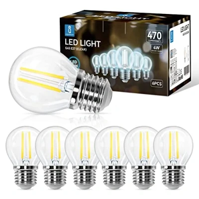 Immagine di Aigostar Lampadina LED E27 a Filamento, Luce Fredda 6500K,470Lm,4W Equivalenti 40W,G45 Stile Vintage, Non Dimmerabile, Pacco da 6 Pezzi