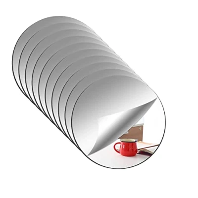 Immagine di YXYAOLEE 10 piastrelle a specchio in acrilico, autoadesive, rotonde, per decorare la camera da letto, il soggiorno, bagno, 15 cm x 2 mm