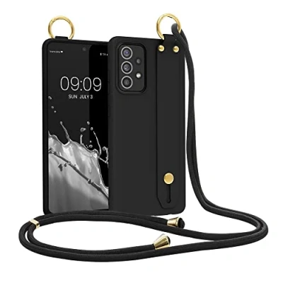 Immagine di kwmobile Cover a Tracolla Compatibile con Samsung Galaxy A52 / 5G A52s Back Case in Silicone nero Custodia Cordino e Passante Cinta