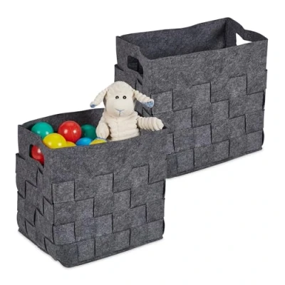 Immagine di Relaxdays Set di 2 Cestini Portaoggetti, Box Pieghevole per Scaffale, Scatole Giocattoli, 30x30x24 cm, in Feltro, Grigio