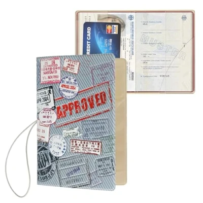 Immagine di kwmobile Custodia compatibile Con passaporto Porta in design 3D chiusura di sicurezza ad elastico Protezione per documenti rosso/bianco/grigio