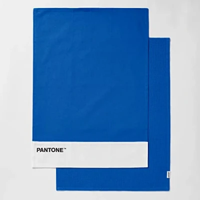 Immagine di Osama Home Pantone™ Set 2 Strofinacci 50x70 cm in 100% Cotone 220g. 1 Tinta Unita con Logo e a Nido d&#039;Ape. Pezzi, Blu