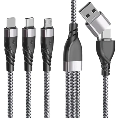 Immagine di Unillous USB A/C Multi Cavo di Ricarica, 5 in 1 Multiplo Cavetto Micro Tipo C Nylon Intrecciato Ricarica per SmartPhone Tablets Samsung Galaxy Huawei Xiaomi LG 1.2M