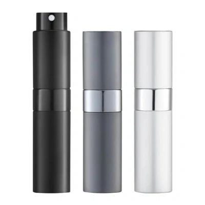 Immagine di Toureal 8ML Spruzzino Nebulizzatore Piccolo (3 Pezzi) Porta Profumo da Viaggio, Atomizzatore (Nero Grigio Profondo Argento)
