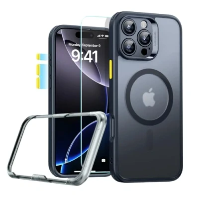 Immagine di ESR Cover per iPhone 16 Pro (4 in 1 Set)，Custodia traslucida opaca con Protezione dello schermo 16, Compatibile MagSafe, di livello militare, Serie Classic, Nero opaco