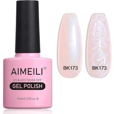 Immagine di AIMEILI HEMA FREE Pearl Shell Smalto per Unghie, Bianco Perlato Semipermanente Unghie Glitter Shimmer Mermaid Gel Soak Off UV LED Effetto Perla e Spirale (173) 10ml