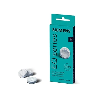 Immagine di Siemens 10 pastiglie detergenti TZ80001A, ideali per rimuovere i residui di olio caffè, ottimizzate il programma pulizia delle macchine da caffè della serie EQ, surpresso e