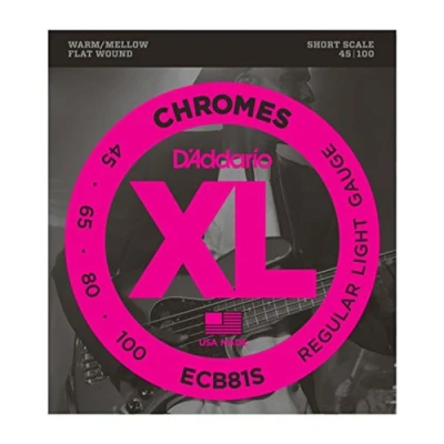 Immagine di D&#039;Addario ECB81S Set Corde Basso Chromes Flat Wound, Medium Short Scale (45 100)
