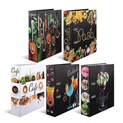 Immagine di HERMA Set di 5 raccoglitori formato A4, larghezza 7 cm, raccoglitore per ricette fai da te, motivo ricettario con finitura lucida e stampa interna cucina
