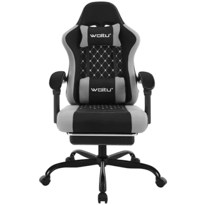 Immagine di WOLTU Sedia gaming con Massaggio, da Ufficio Ergonomica, Ampia Girevole Imbottita per Computer Cuscino Lombare Massaggiante, Carico 150 Kg, Tessuto a rete Nero+Grigio,GS15szg