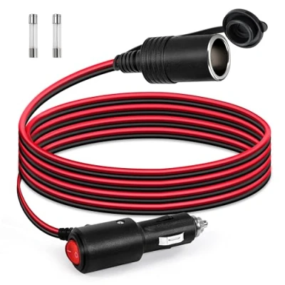 Immagine di GUNGY 2M Prolunga Accendisigari 12V/24V Presa con Interruttore 16AWG Cavo di Auto Impermeabile Fusibile 15A per Camper Caravan Frigo Compressore