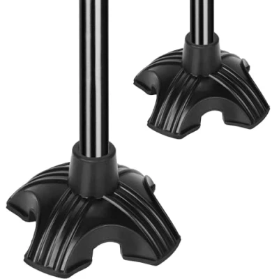 Immagine di supregear Punta di Canna 2 Pack, per in Gomma con Supporto Quadrupla Ricambio a 4 Punte Antiscivolo Pieghevole Standard Bastone da Passeggio Diametro 19 mm, Nero