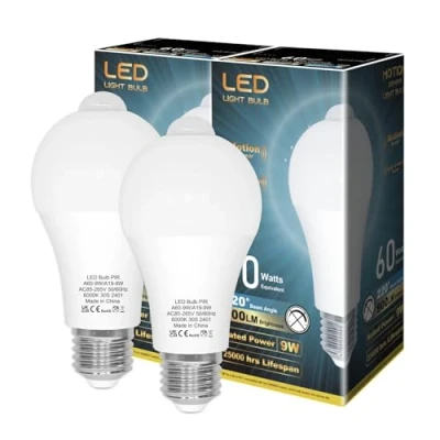 Immagine di LUTW Lampadina con sensore di movimento, Lampadine LED E27 9W 900LM Luce Bianca Fredda 6000K Auto On/Off, lampada per Corridoio, Garage, Scale, 2 Pezzi