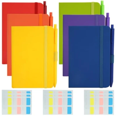 Immagine di HAOTIAN X 6 taccuini tascabili, formato A6, piccoli quaderni con copertina rigida, mini penne e 10 note adesive, a righe, 160 pagine (colorate)