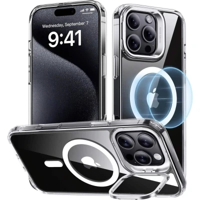 Immagine di ESR Classic Hybrid HaloLock Case + Stash Stand Backcover per cellulare Apple iPhone 16 Pro Max Trasparente Compatibile con MagSafe
