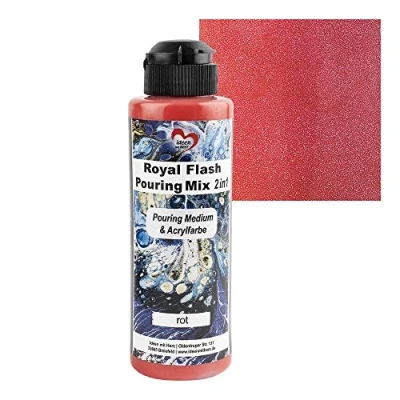Immagine di ideen mit herz Royal Flash Pouring Mix 2 in 1 Medium e vernice acrilica metallica uno Con riflessi metallici particelle glitterati fini 180 ml Pronto all&#039;uso (rosso)
