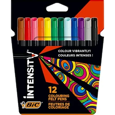 Immagine di BIC Intensity, Color Up, Pennarelli Colorati Punta Fine (0.8mm), per Libri da Colorare, Disegno e Appunti, Cancelleria Scuola, Set 12 Unità