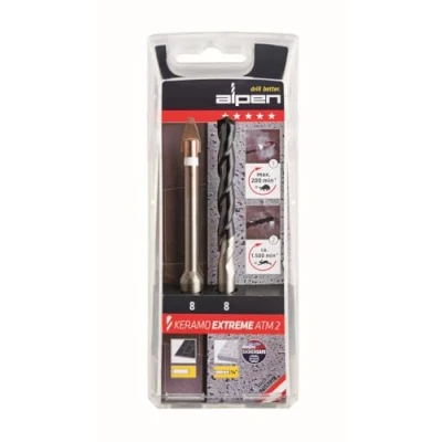 Immagine di Alpen Keramo extreme ATM2 300082100 KIT punte da vetro e piastrelle 2 parti 8 mm 1/4 (6.3 mm), Alberino cilindrico 1