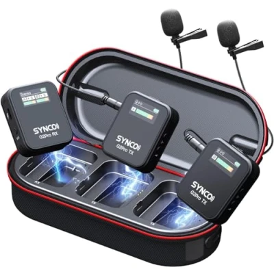Immagine di SYNCO Microfono Lavalier wireless, G2(A2) Pro 2.4G Dual Lapel Mic 150m 8H per lezioni online Vlog Live Stream YouTube fotocamera smartphone tablet, Wireless Channel